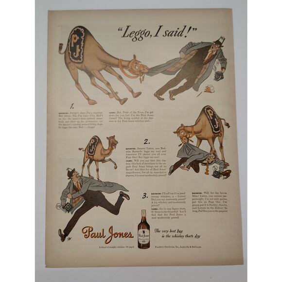1943 Paul Jones Whiskey Print Ad Camel Comic Humor Leggo 1940s Alcohol Ephemera - Picture 6 of 6